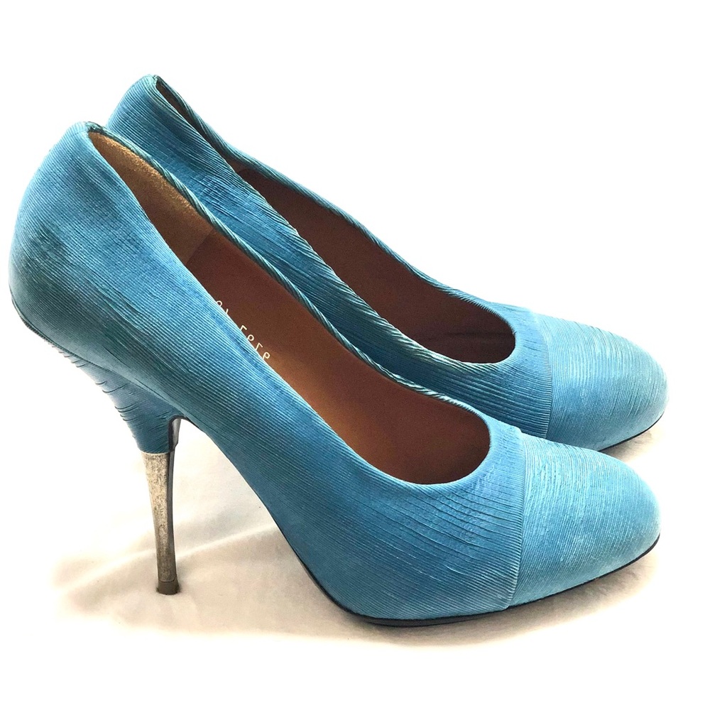Dries Van Noten Teal Blue Round-Toe Heels - Picture 2 of 5